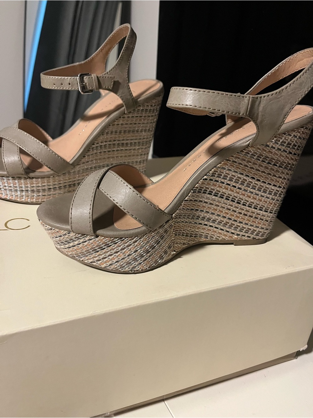 Kohl's Taupe Platform Wedge Sandals with Ankle Strap